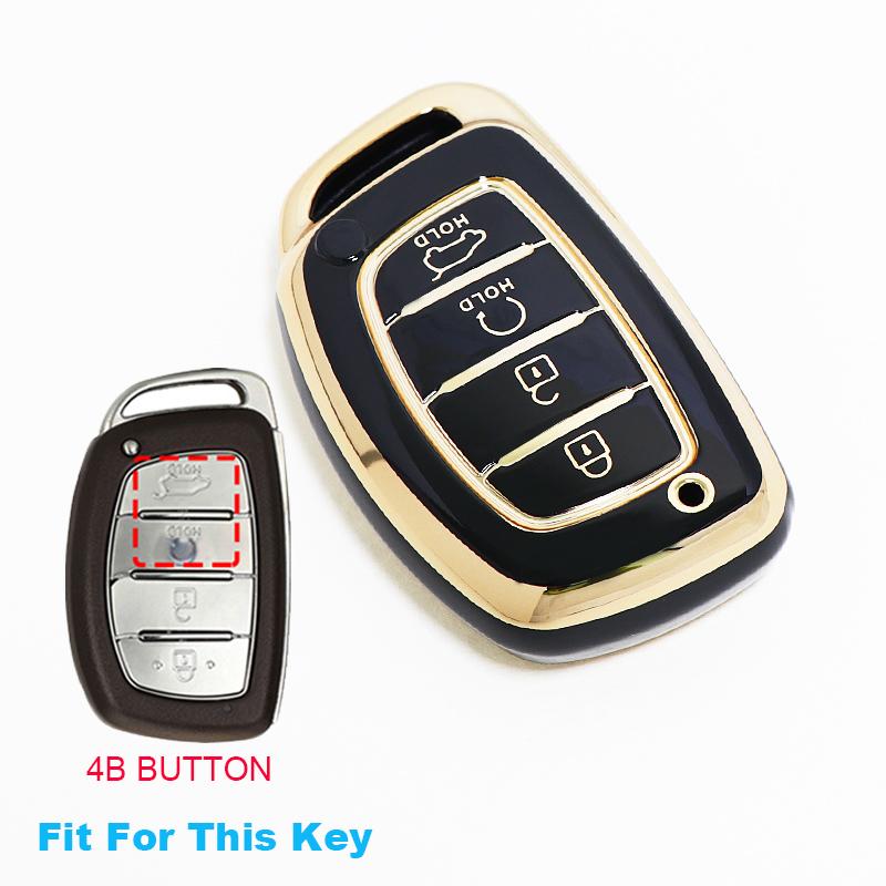 4 Button For Hyundai Sonata Ix25 I20 Creta Santa Fe Gls Reina Ix35 Grand I10 Elantra Tucson Tpu Car Key Cover Case Keychain