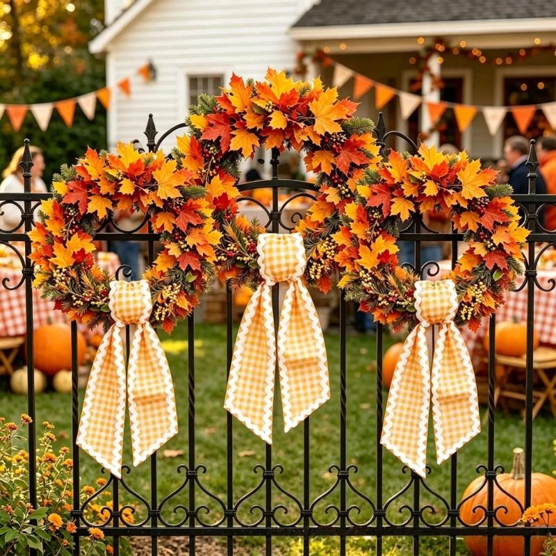 Entryway Wreath Ribbon Tie, Polyester Holiday Accent for Fall Gatherings, Thanksgiving Display and Classroom Use