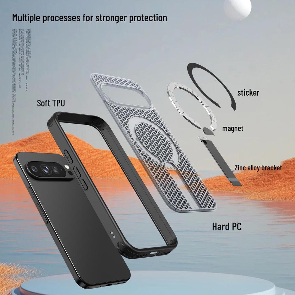 Google Pixel Heat Dissipation Case - Compatible with Pixel 10 Pro & 9A, Magnetic Stand, Fan Star Design.