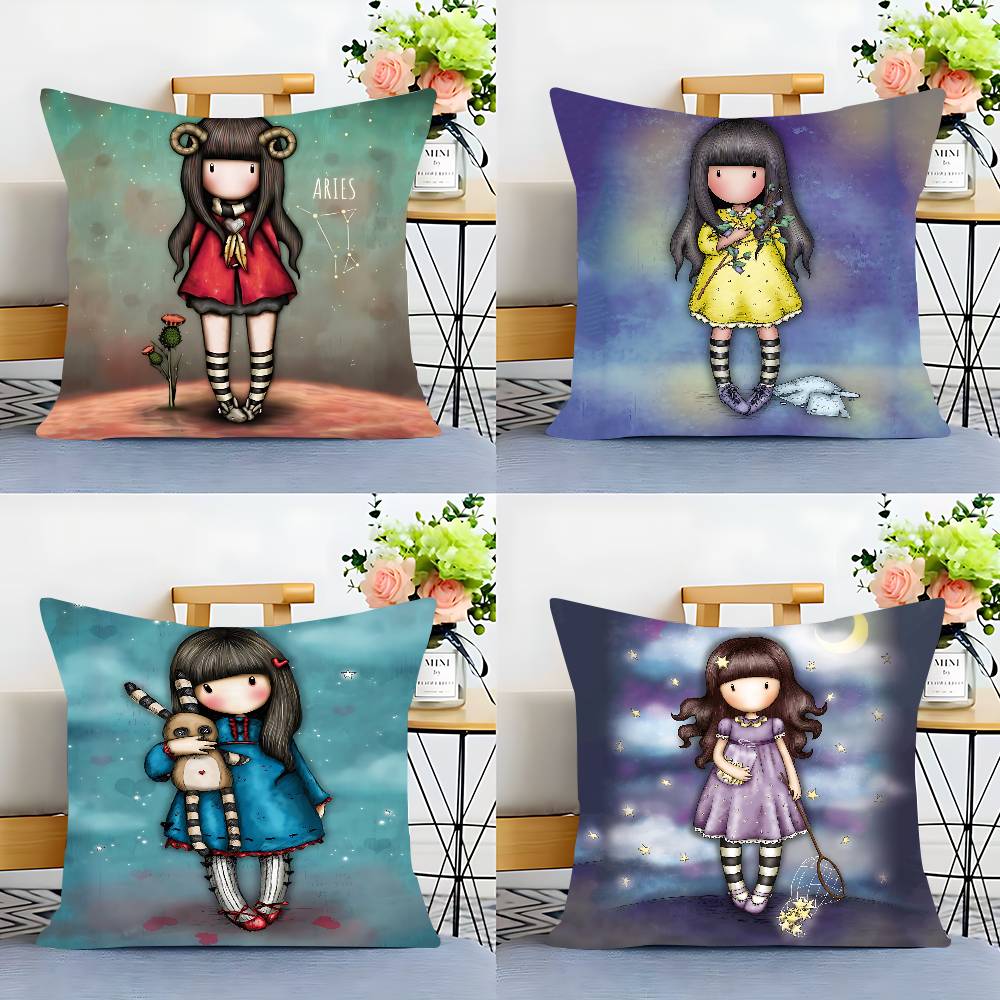 S-Santoro-Gorjuss Cute Cartoon Pillow Case Removable Washable Cushion Cover – All-Season Soft Linen