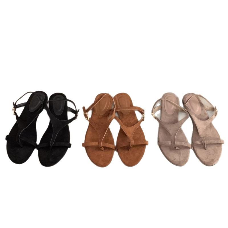 Fashion 2025 Korean Style Flat Bottom Sandals with One-Piece Buckle Comfortable Vintage Fashion Women's Sandals with Skirt Roman Style