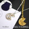 Genuine Gold and Sterling Silver 925 18K 18-karat Gold Continent Motif Coin Medallion Emblem Oval Charm Necklace for Men and Women. Simple, Thin,