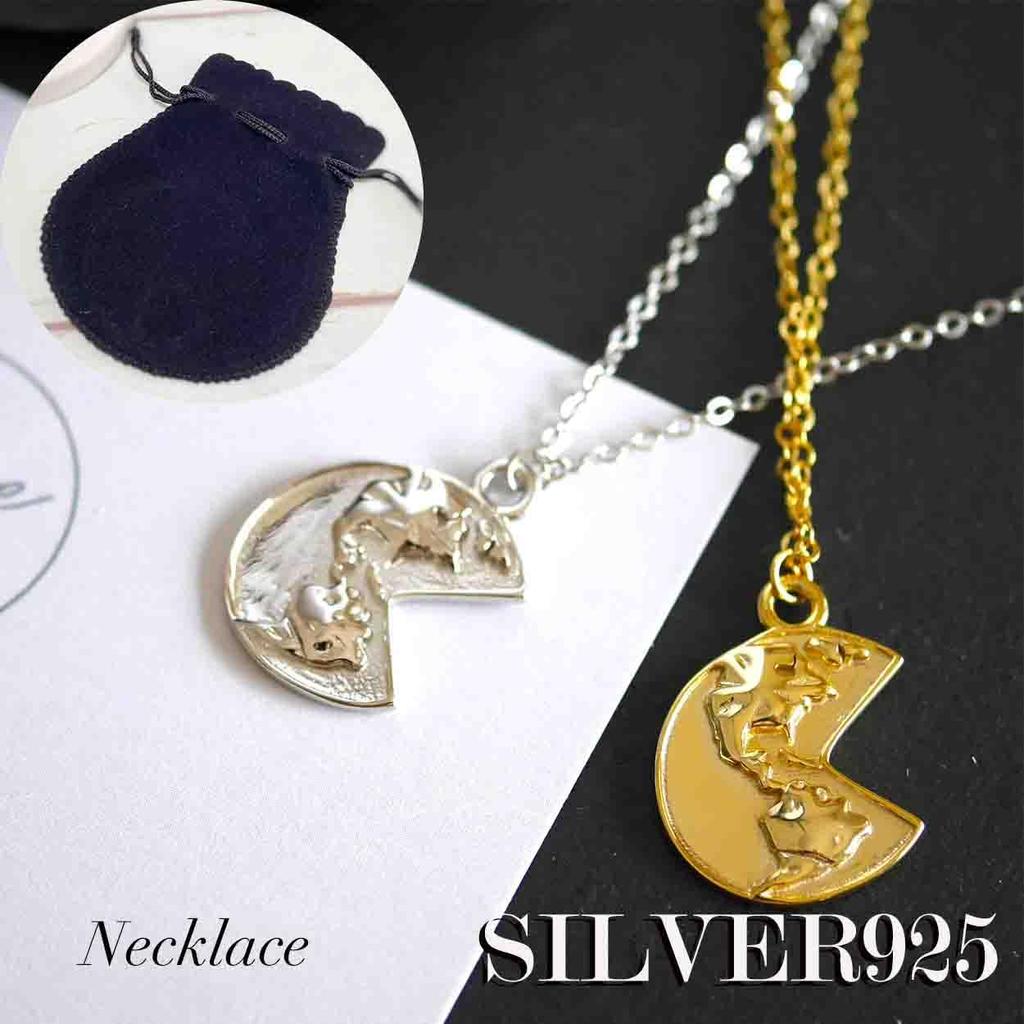 Genuine Gold and Sterling Silver 925 18K 18-karat Gold Continent Motif Coin Medallion Emblem Oval Charm Necklace for Men and Women. Simple, Thin,