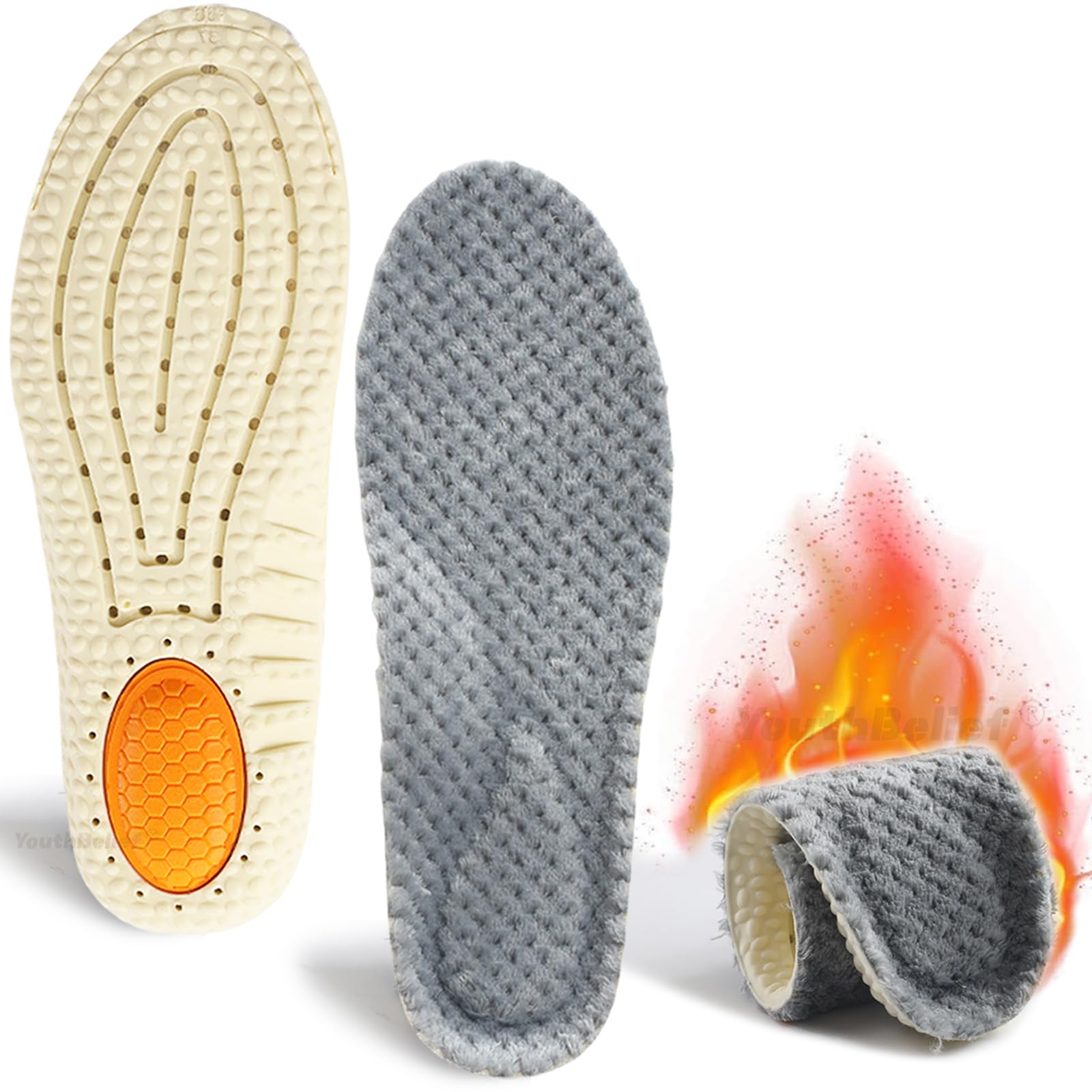 

Exclusive Warm Cold Thermal Winter Insoles Fluffy Prevent Cold Arch Pressure Point Ideal for Standing Adjustable Size [Amazon Brand] Insoles,
