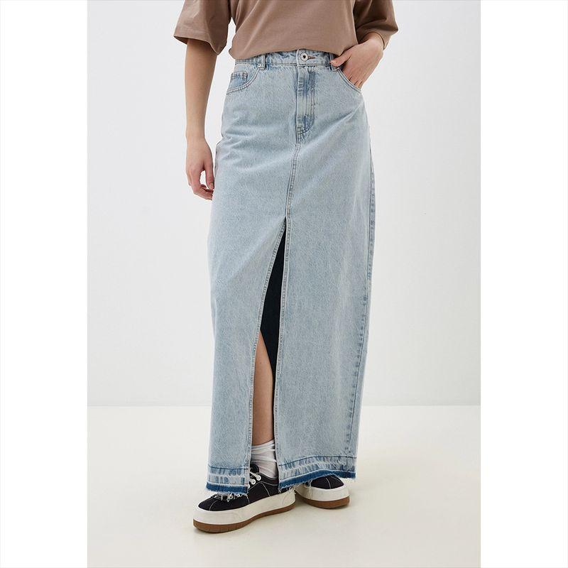 

Foreign Trade Original Order O st * in Retro Cover Loose Slimming Drape Denim Split A Word Half Body Long dress 1545 Light blue L