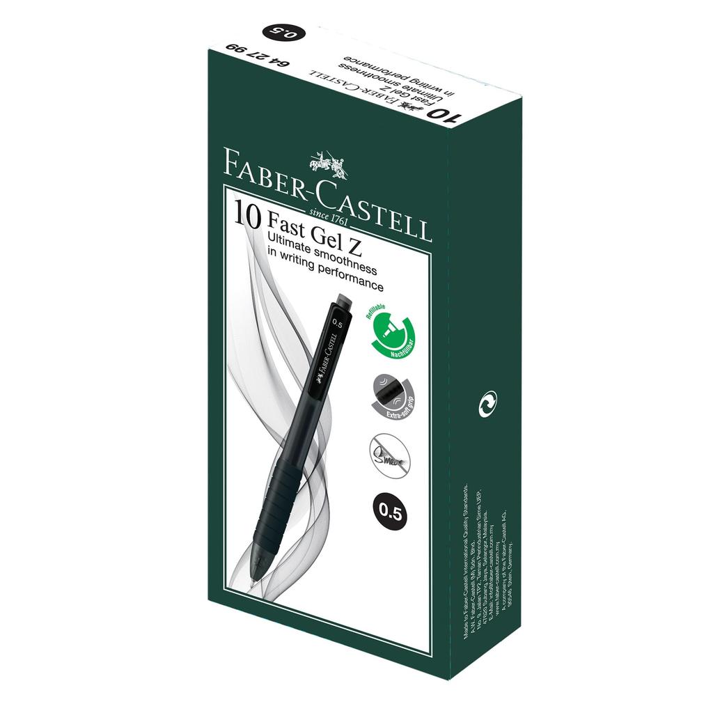 Faber-Castell Fast Gel Z Gel Ink Ballpoint Pens, 0.5mm, Black, Pack of 10, 27111023