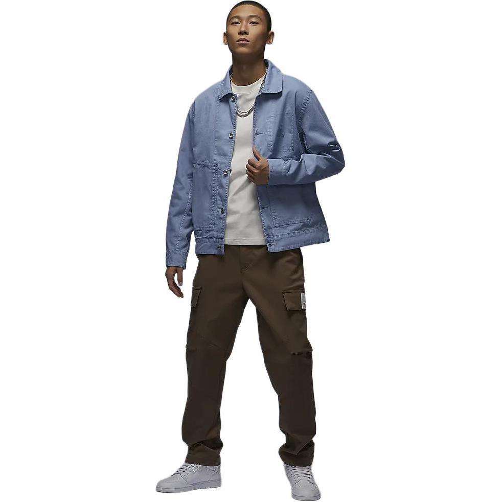 Jordan Essentials Solid Color Polo Casual Buttoned Jacket Men Jackets Blue Grey FN4528-436