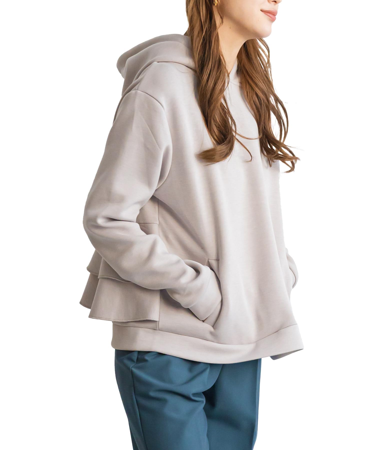 

Milliandeni Back Frill Pullover Long Size L Women s Hoodie, Sleeve, Greige,