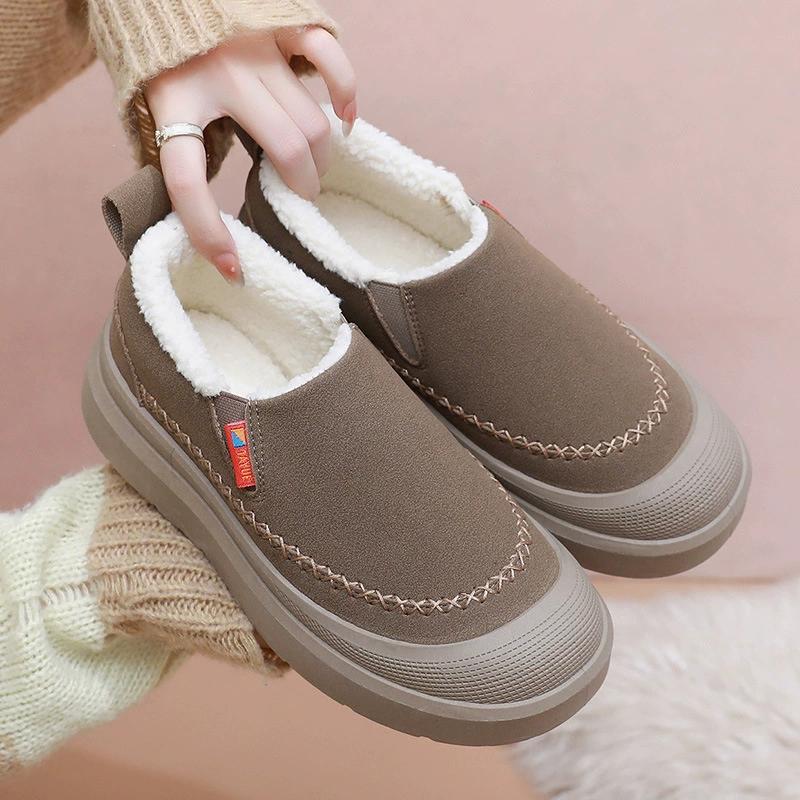 Women's Large Size Thick Sole Winter Warm Fur One Snow Boots Thickened Lined Ankle Boots Non-slip Hiking Sports Cotton Boots