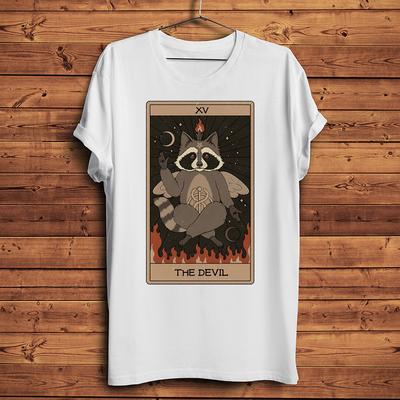 Sonne Mond Teufel Waschbär Tarot Lustiges T-Shirt Unisex Mann Weiß Lässig Kurzarm T-Shirt Unisex Vintage Streetwear Tee ohne Aufkleber