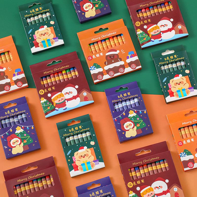 Cartoon Christmas Crayons: Non-Staining Oil Pastels, 8 or 12 Colors - Perfect Small Gifts for Kids