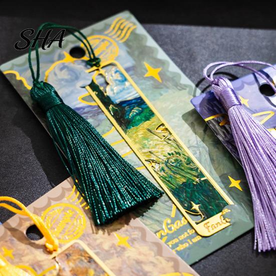 Miniature Decorative Bookmark Metal Bookmarks with Tassel, Hollow Out Oil Painting Theme Book Tassel Page Mark, Reading Accessory for Lovers,