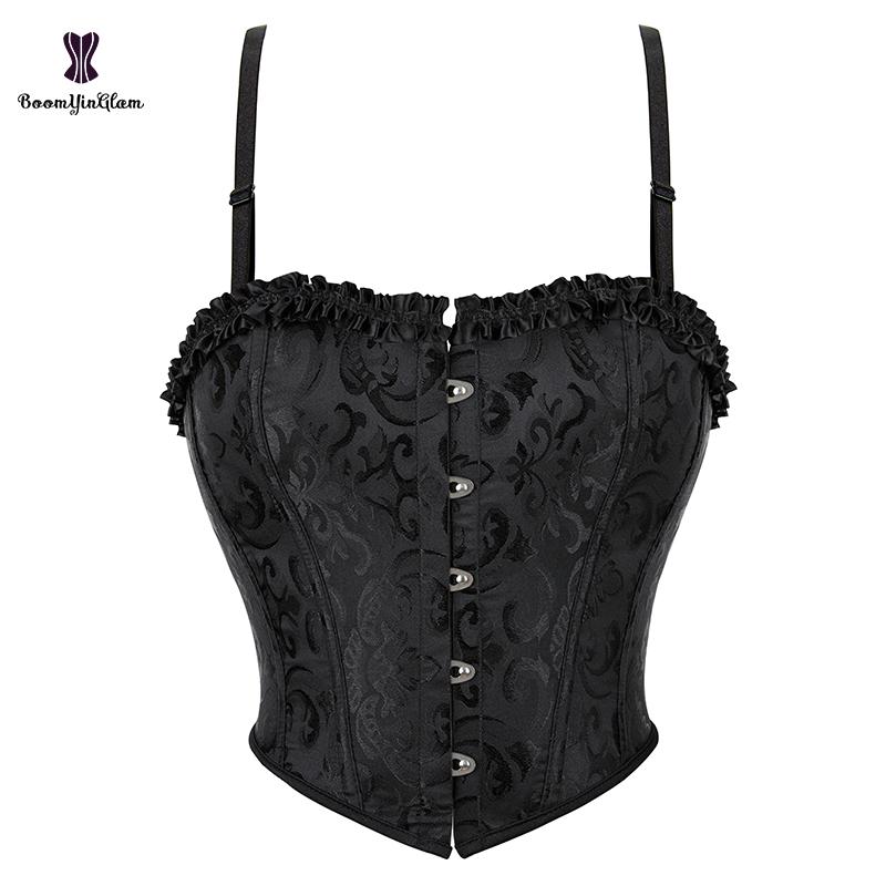 Removable Strap Women's Floral Jacquard Lace Up Seamless Corset-like Underwire Bra Corset Tank Cropped Top