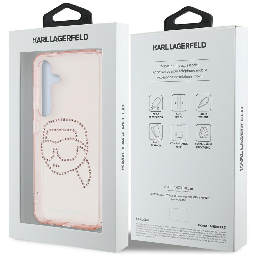 Karl Lagerfeld Rhinestones K Case. Head  Logo For Samsung Galaxy S25 Pink