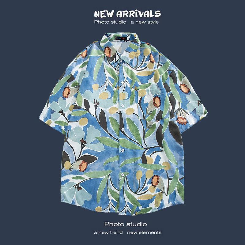 Hot-selling Couple Flower Shirt South East Asia Style Hawaiian Beach Wear Loose Casual Jacket Spot