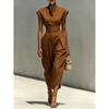 Summer High Waist Sleeveless Dress With Pleated Polyester Fabric For Office And Casual Wear