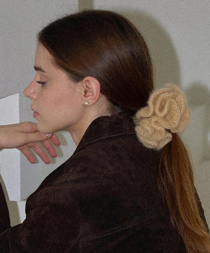 Slowslowly Camellia Handmade Crochet Mohair Knit Big Hair Scrunchie _ 4 Colors