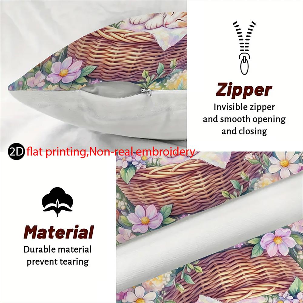 1/4pcs Watercolor Floral Cat Decorative Throw Pillow Cover Home Farmhouse Outdoor Decoration Cushion Cover