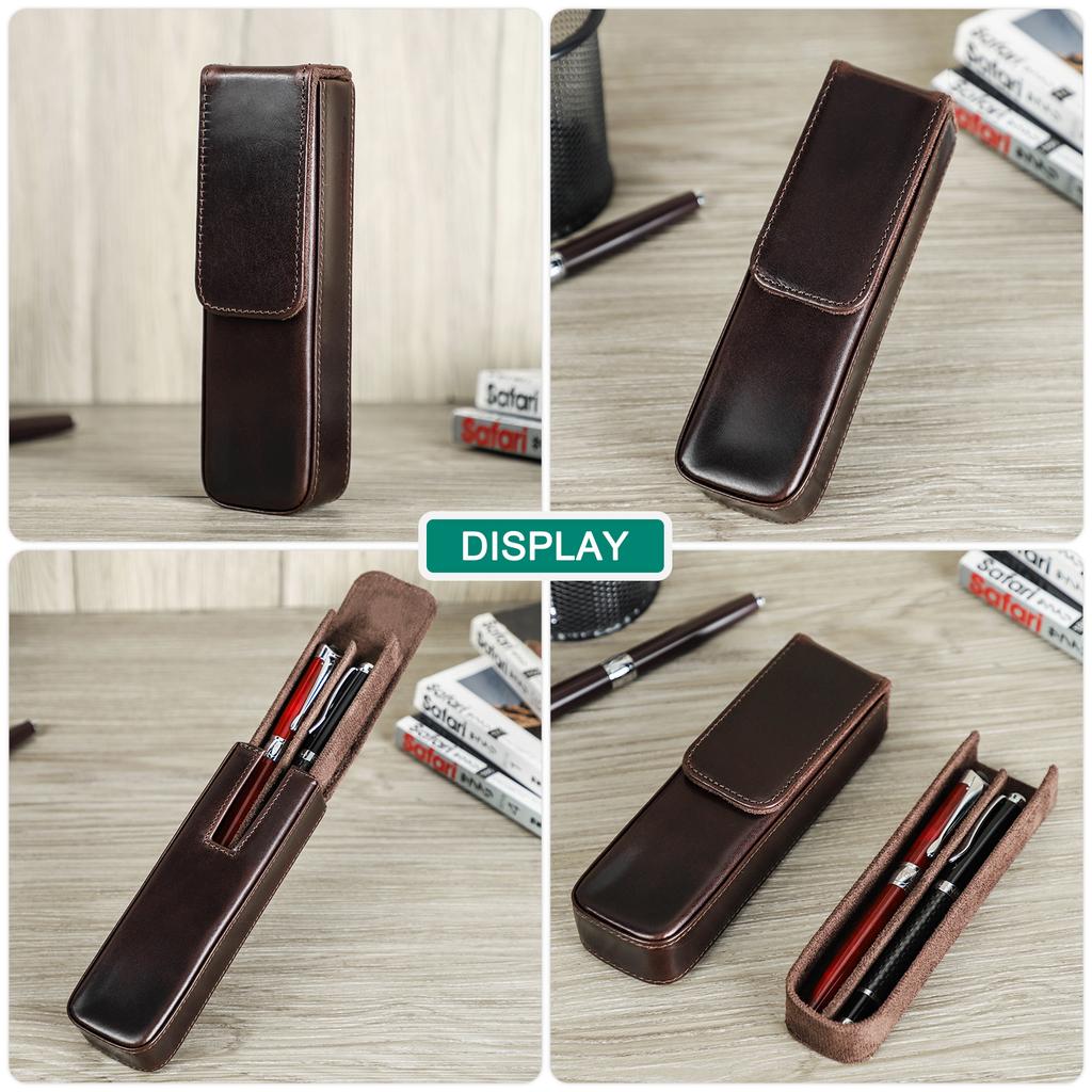 Full-Grain Cowhide Pencil Case 2 Pcs, Handmade Detachable Student Pen Storage Box