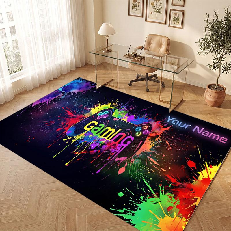 Decorative Artwork Theme Crystal Velvet Floor Rug Personalized Custom Name Text Warm Carpet Home Decoration