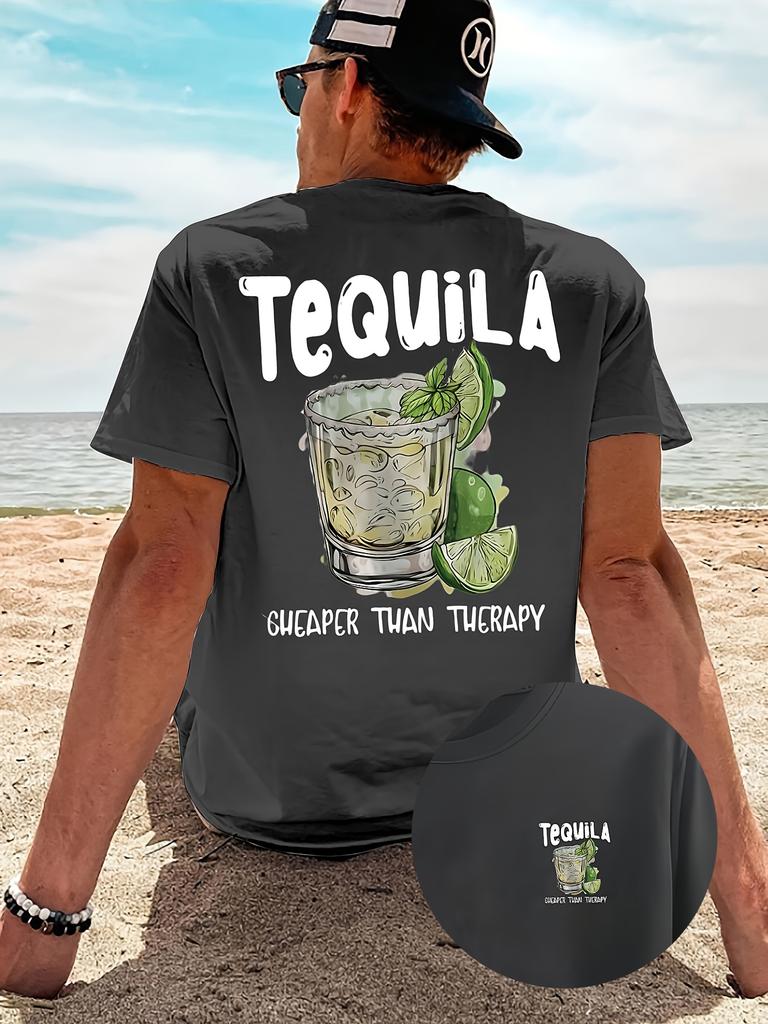 New Summer Tequila Cheaper Than Therapy Meme Graphic Cotton T-shirt For Men Short Sleeve Outdoor Streetwear Casual Unisex Tops