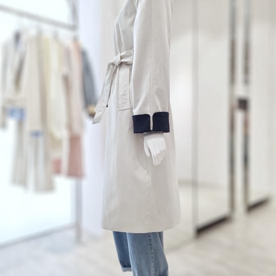 Women's Color Block Belted Single Trench Coat YW5MR405