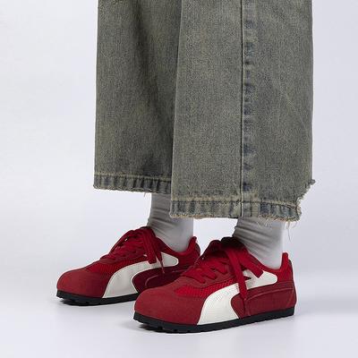 Atmungsaktive Mesh Rote Sneakers Damen 2025 Herbst Komfort Weiche Sohle Rutschfest Sportschuhe Niedliche Runde Zehenpartie Schnür-Sneakers Übergröße