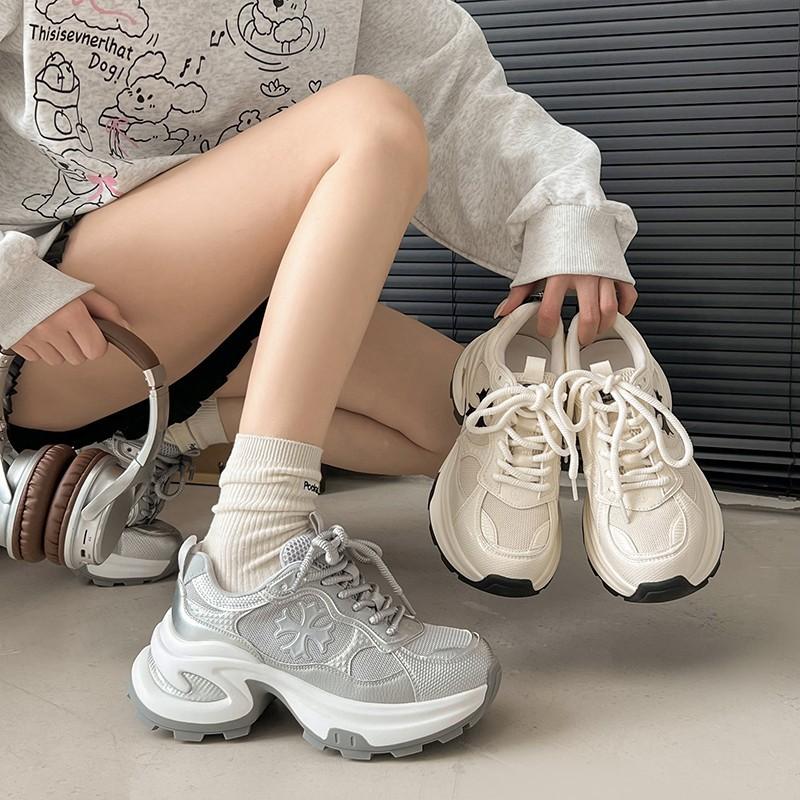 Height Increase of 7.5cm~ Su Yinyin Same Cross Flower Platform Casual Sports Shoes Women's New Autumn Running Dad Shoes