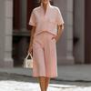 Women's Loose Fit Two-piece Outfit Set Short Sleeve Stand Collar Shirt High Waist Culotte Coordinates