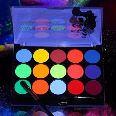 Yousheng Water Based Face Body Painting Kit 15 Color Eyeshadow Palette Glow In The Dark Quick Dry High Pigmented Body Face Makeup Pallet