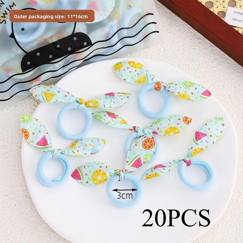 

20PCS.Korean-style Fashion Fabric Hair Ties: Cute Rabbit Ear Hair Accessories with Polka Dots, Stripes & Floral Patterns,Perfect