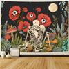 Skull Floral Tapestry Wall Haning Trippy Art Mushroom Skeleton Gothic Home Decor Garden Aesthetic Tapestries For Bedroom Blanket