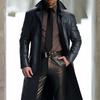 New men's lapel solid color trench coat slim leather long PU leather jacket men's COSPLAY clothing