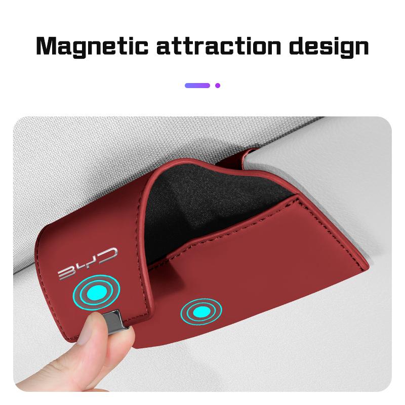 Leather Car Visor Glasses Case For BYD Song Plus Sealion 6 Seal U Tang L Dmi EV F3 I3 S7 G3 M6 L3 Seagull Sunglasses Holder Box