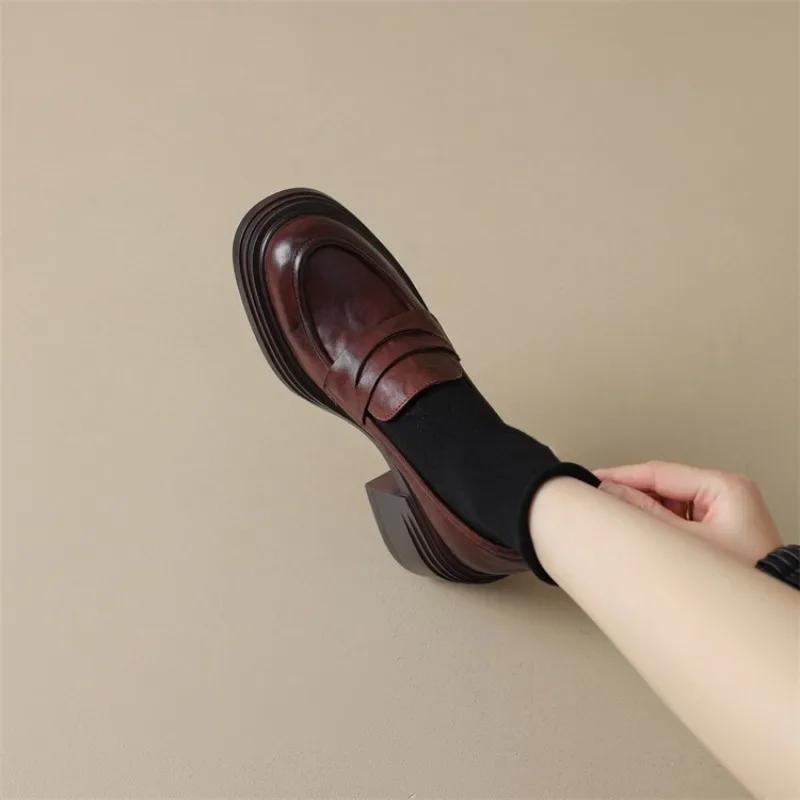 Kadın Deri Platform Loafer'lar Moda Slip on Kalın Ayakkabılar Retro Stil Kadın Ofis Pompaları Mokasenler Kadın Mary Jane Ayakkabılar