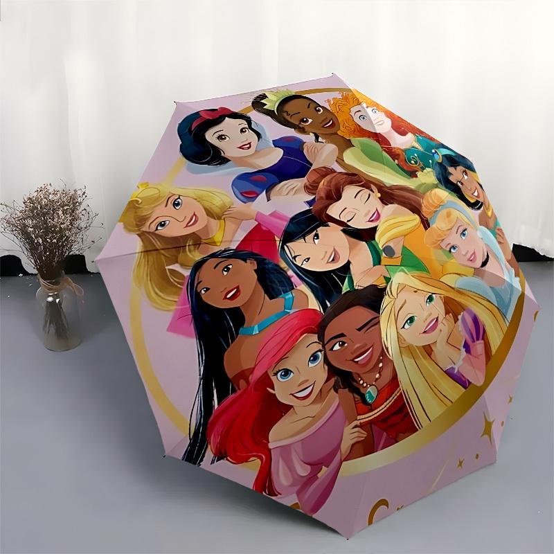 Disney Princesses, Friendship Themed Automatic Opening and Closing Umbrella, Brightly Colored 8-rib Portable Umbrella, Suitable for Men and Women