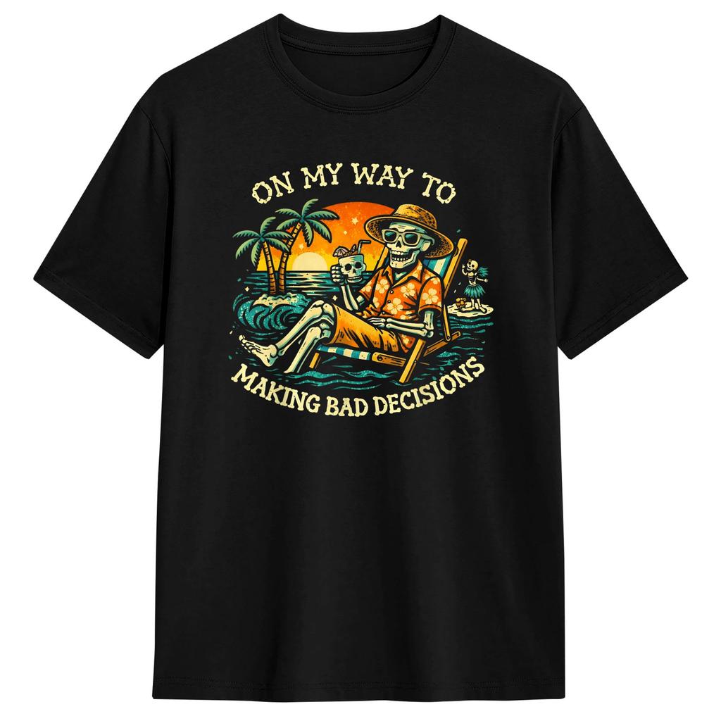 Auf dem Weg zu schlechten Entscheidungen Skelett T-Shirt Unisex Neuheit Baumwoll-T-Shirts Rundhals Kurzarm T-Shirt Große Größen Oberteile