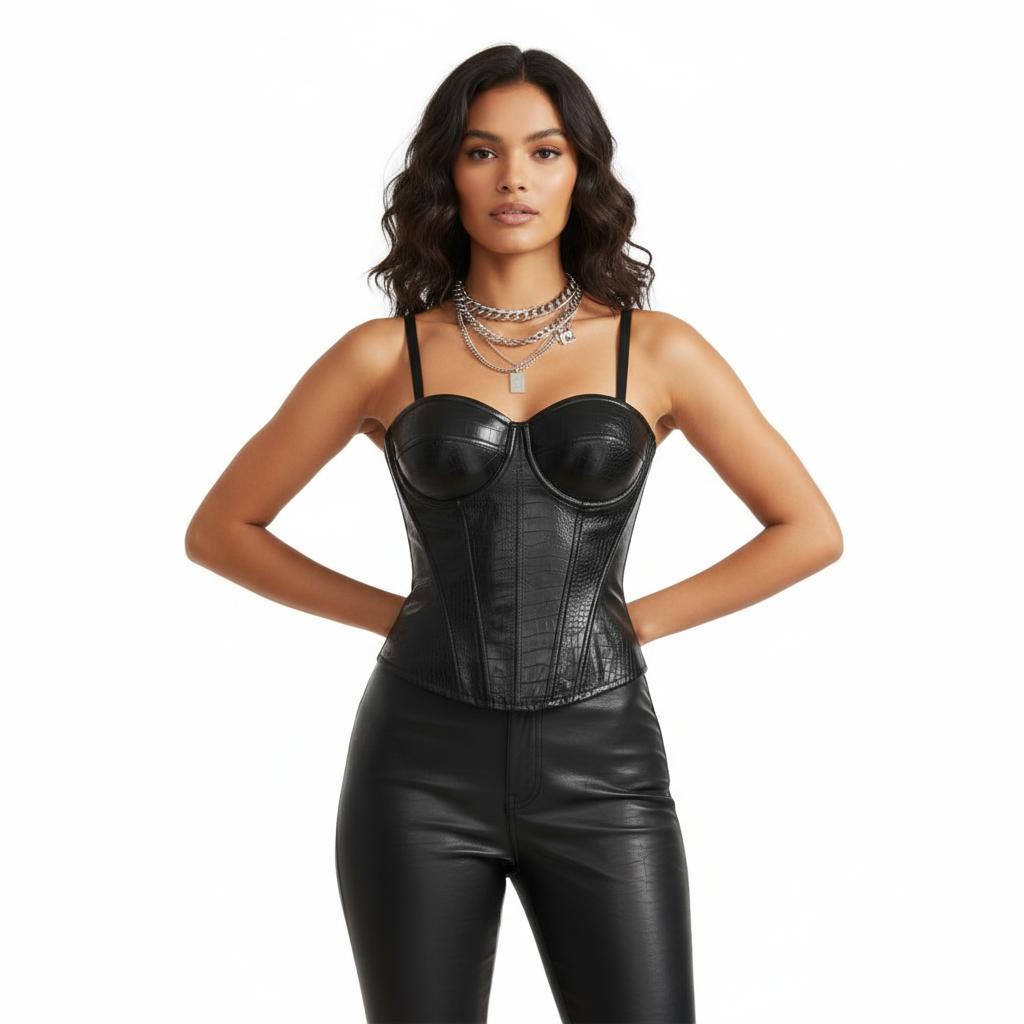 PU Leather Fishbone Strapless Bralette Tank Top Women's Sexy Slim Fit Summer Innerwear Outerwear Waist Bandeau