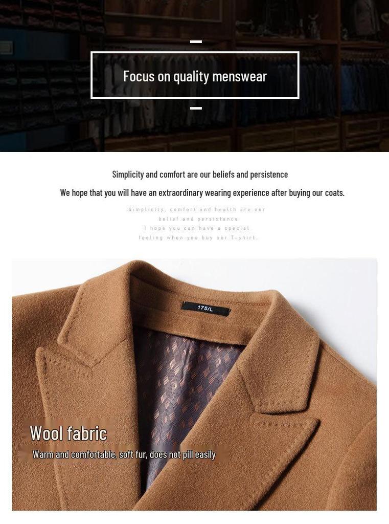 Cappotto di Lana Doppiopetto da Uomo di Media Lunghezza con Collo da Abito - Collezione Autunno/Inverno 2025