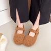 Autumn and winter Mary Jane fluffy shoes women's gray velvet thickened non-slip flat shoes French retro gentle cotton shoes
