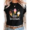 Ice Cream Enthusiast - I'M Just HERE for The Ice Cream Graphic Print Women'S Round Neck Short Sleeve T-Shirt, Perfect for Casual Outings