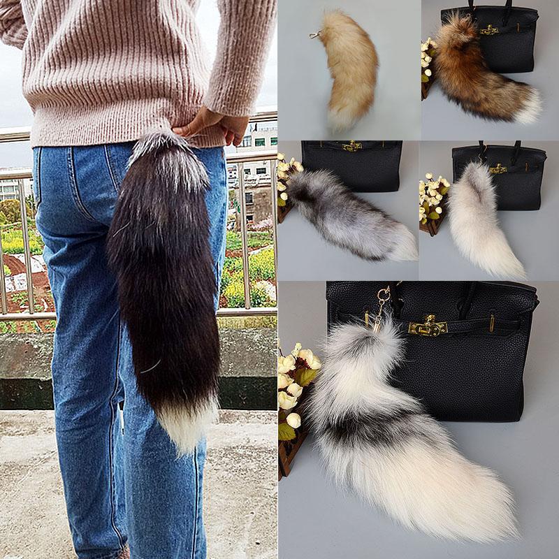 Charm Handbag Accessories Lovely Keyring Fashion Fluffy Jewelry Gift Fox Tail Fur Keychain Long Pendant 40cm