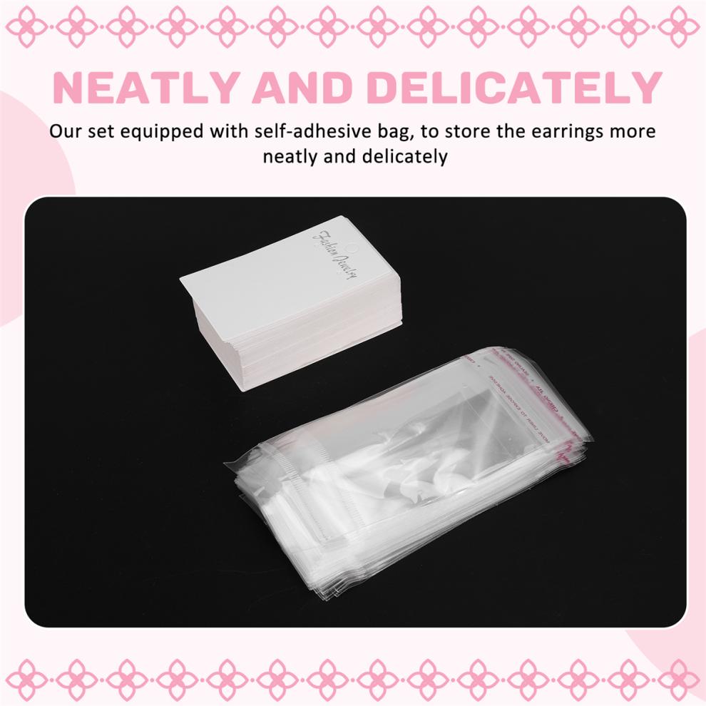 Jewellery 100 X White Plain Earring Display Cards & Self Adhesive Bags