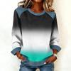 Felpa Casual da Donna con Collo in Denim Patchwork e Cuciture, Maglia a Manica Lunga