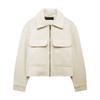 Womens Short Wool-Blend Jacket With Lapel Collar Zip Front Pockets Casual Chic Outerwear 2026