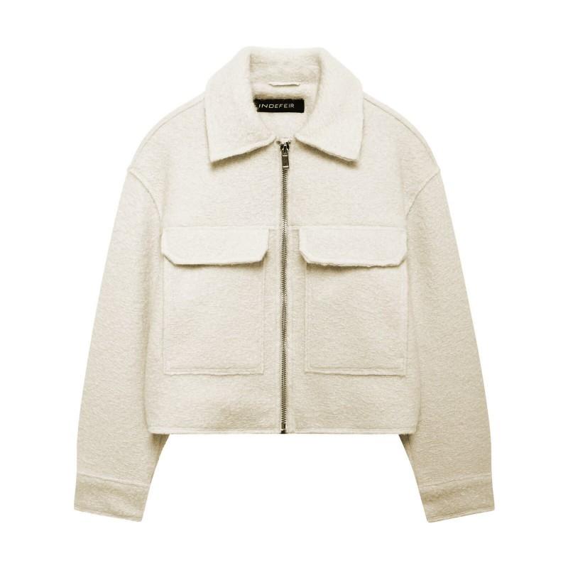 Womens Short Wool-Blend Jacket With Lapel Collar Zip Front Pockets Casual Chic Outerwear 2026
