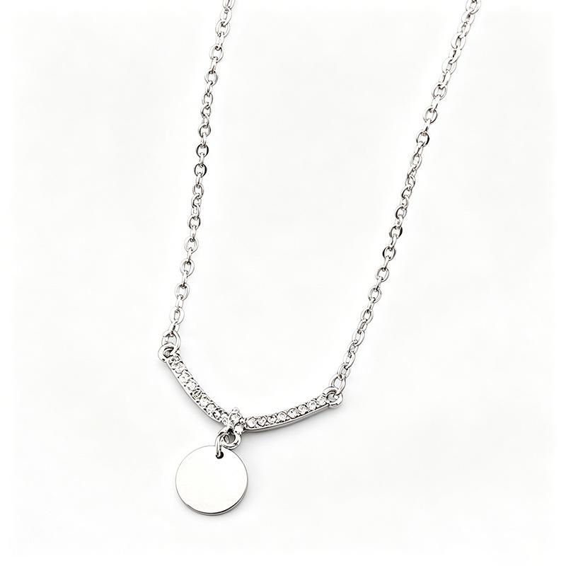 V-Shaped Multi-Diamond UV Laser Engraved Pendant Necklace with Stainless Steel Flat Cross Chain