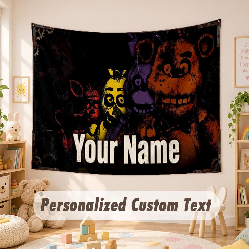Custom Name Text Tapestry,Five Nights at Freddy’s Boho Wall Hanging, Decorative Backdrop Tapestry For Room