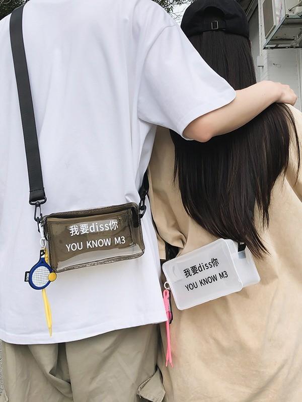 Sac photo transparent en PVC pour femmes et hommes, petite sacoche d'été à bandoulière avec fermeture éclair et poche pour téléphone portable