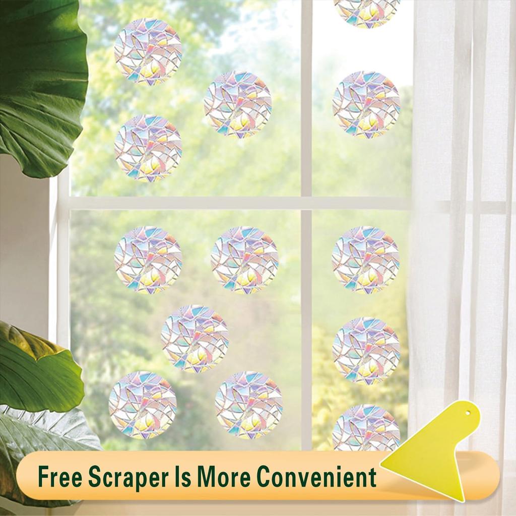 ROROP 36 Pcs Anti-Collision Rainbow Stickers Circle Window Clings - Save Birds from Window Collisions, Non-Adhesive Prismatic Vinyl Clings